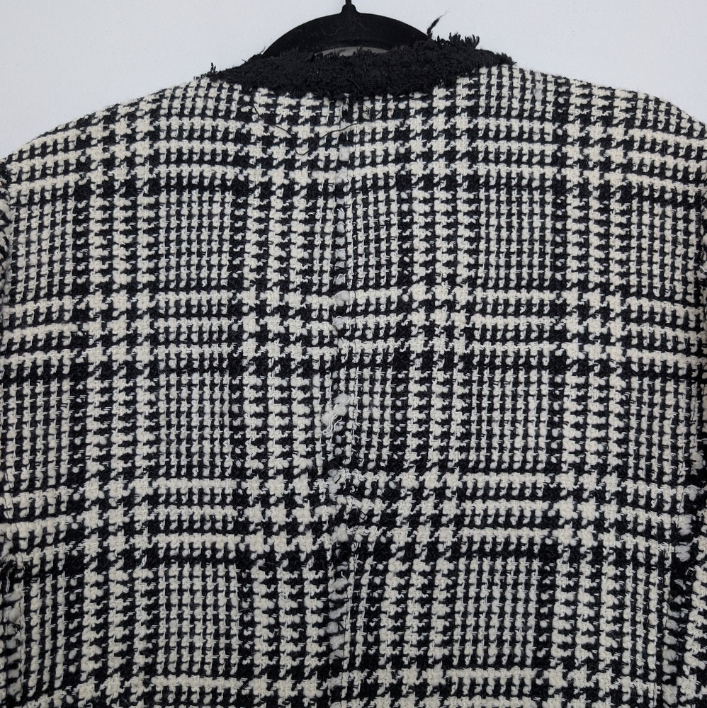 Zara Wool Blend Long Tweed Plaid Houndstooth Lady Jacket Blazer Sz XL Elegant - Picture 11 of 16